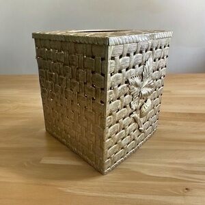 Mid Century Hollywood Regency Faux Basket Metal Tissue Box Cover - Strawberry